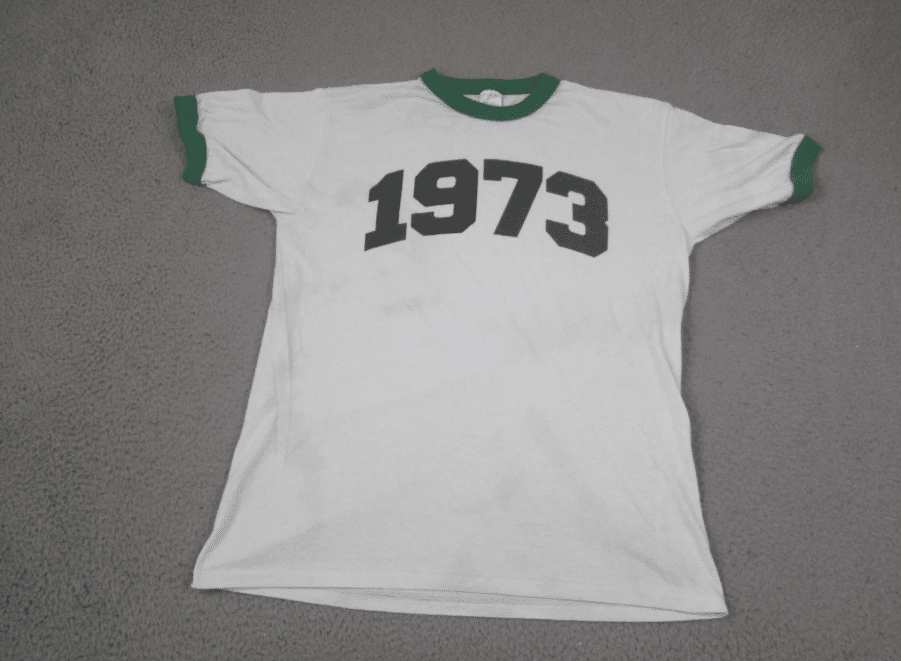 Vintage 1973 Shirt Adult Medium White Green Ringer Graphic Tee Mens Retro Y2k