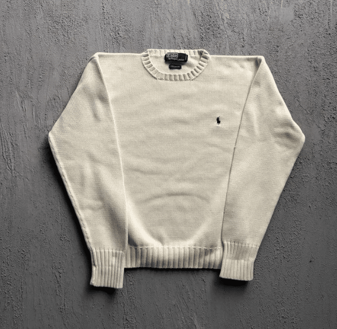 Vintage Polo Ralph Lauren Sweater Medium White 1990s Cotton Knit Crewneck