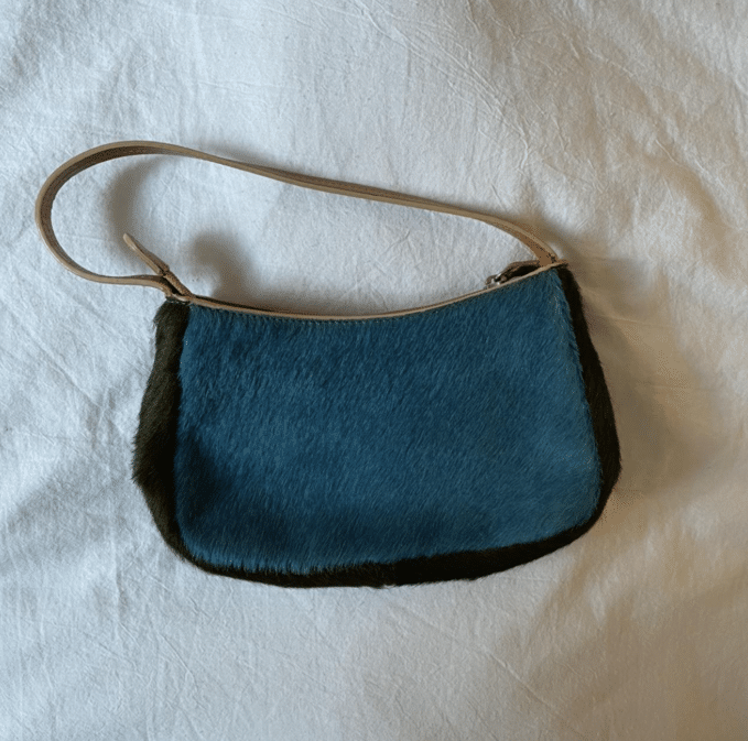 Mini Vintage Gap Shoulder Purse blue and black pony hair