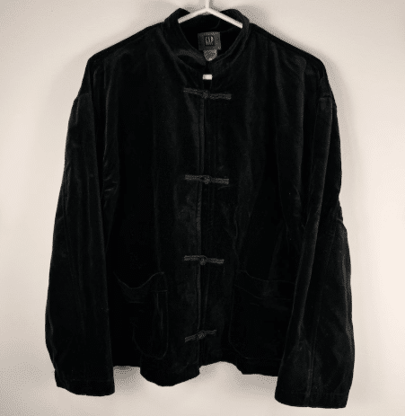 VTG 1994 GAP Archival Black Cotton Velvet Frog Button jacket