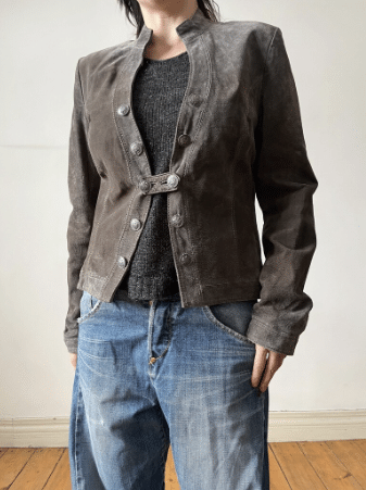 Vintage Napoleon grey leather jacket, military style suede