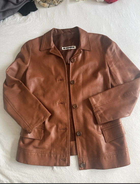 Vintage Jil Sander Chestnut Cognac Leather Button Jacket