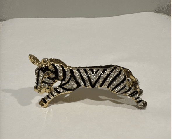 Vintage 1980s gold black enamel, zebra shoulder brooch Joanna Buchanan