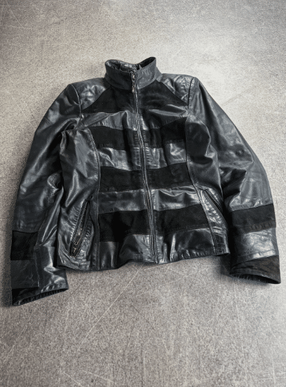 Vintage Avant Garde Lambskin Leather Suede Panel Jacket Zip Up Y2K Moto Cropped