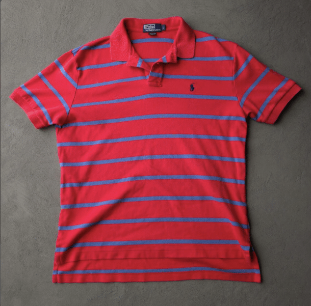 Vintage 90s Polo Ralph Lauren Polo Shirt Large Red Blue Striped Short Sleeve