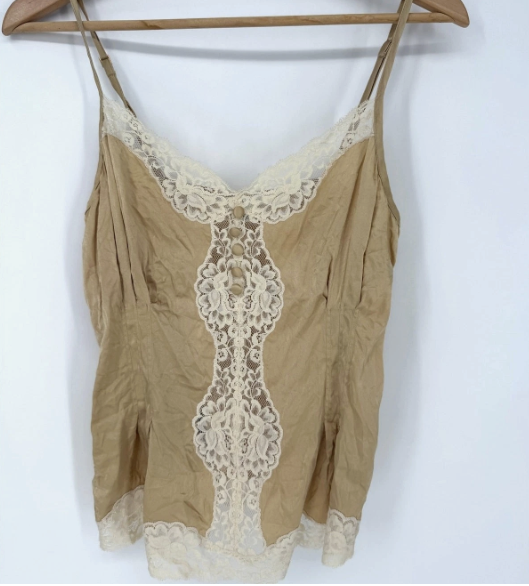 Banana Republic Silk Tank Top Camisole Y2k Lace Cami Size 6 Tan Cream