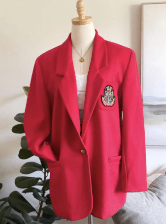 Vintage 90s Red Wool Crest Blazer | Heritage Prep Jacket | Ralph Lauren Style Riding Blazer