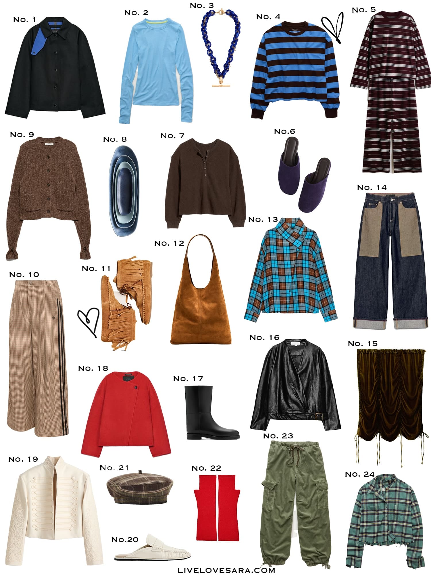 A white background with a collection of 24 finds from the past week.