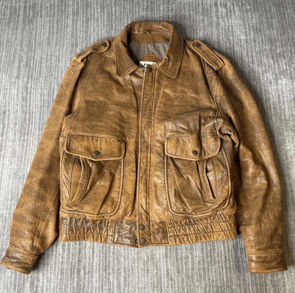 Vintage 1990s Bermans Leather Jacket – M – Distressed Brown Leather Bomber
