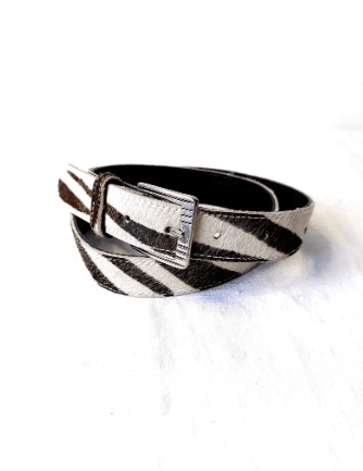 Zebra Print Cowhide Leather NEW Belt with Silver Buckle