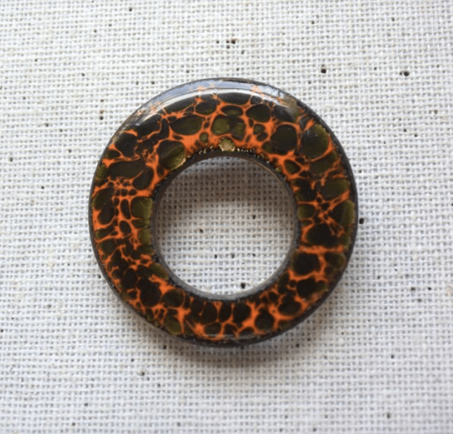 Vintage Copper Enamel Brooch, Circular Enamelled Copper Brooch.