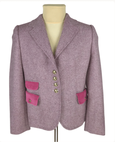 Bariloche Womens Pink Wool Blend Herringbone Tweed Blazer Jacket Size ES 44