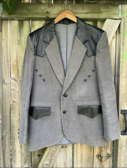 ROCKABILLY Vintage 1970s Black Leather & Corduroy Western Jacket