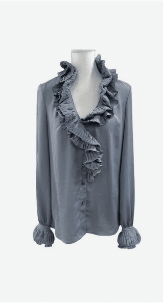 Escada 90's Gray Ruffle Blouse Size Small