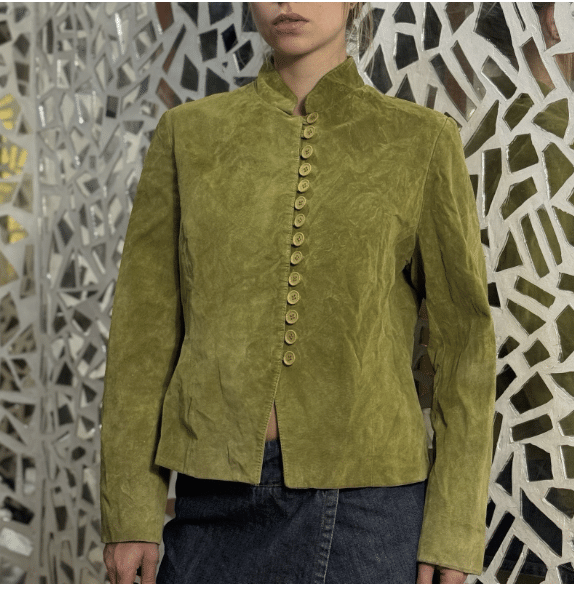 La Ligna vintage leather napoleon jacket in green olive