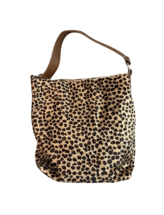 Maurizio Taiuti Leopard Print Calf Hair Leather Hobo Bag