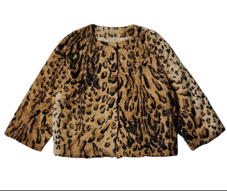 BENETTON Womens Jacket size Medium Stile United Colors Of Benetton Animal Leopard Print Faux Fur Jacket