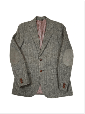 Repp Ltd Mens Grey Herringbone Wool Blazer Suede Elbow Patches Sport Coat