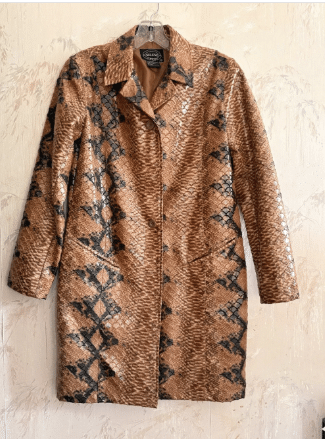 Vintage Selene Sport Faux Leather Snakeskin Print Trench Coat