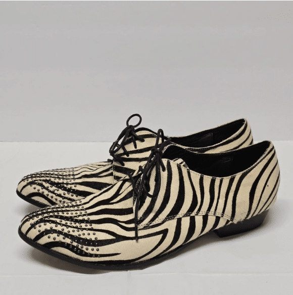 Dolce Vita Zebra Calf Hair Leather Cream Brown Studded Oxford Shoes