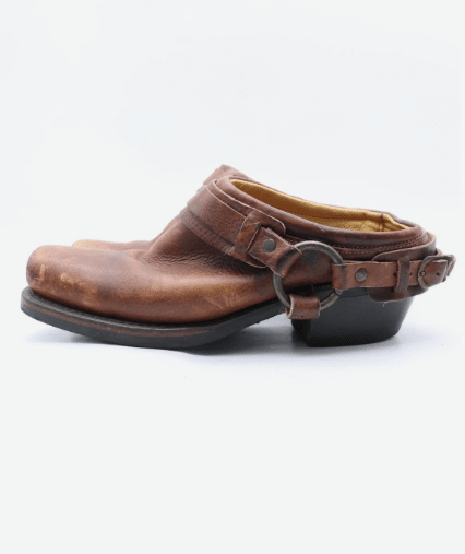 Vintage Frye Harness Mules Women's 8.5 M Brown Leather Clogs Belted Western
