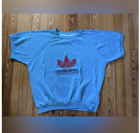 Vintage Adidas Trefoil Short Sleeve Sweatshirt Blue Embroidered Logo