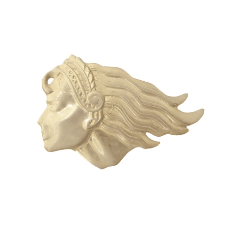 1980s Vintage 2.75" matte gold female woman art deco inspired figural head brooch
