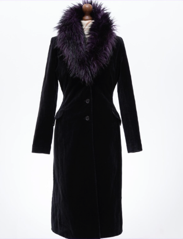 Vintage gothic velvet coat with purple faux fur trim