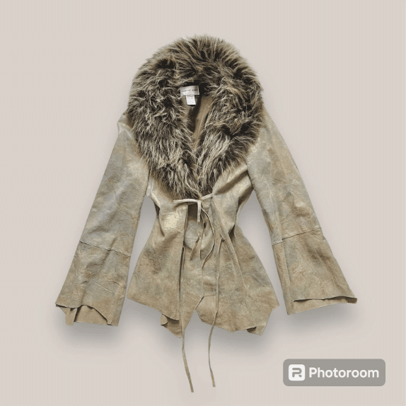 Vintage y2k metallic suede penny lane fur trim jacket Size 8 Medium