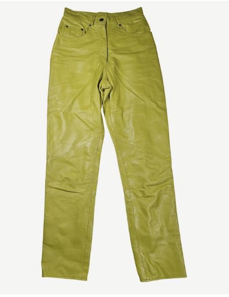 Vintage 90's High Waisted Leather Tapered Pants Lime Green