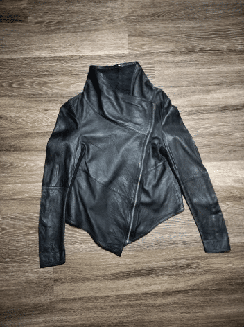 Muubaa Women's Black Asymmetrical Sheep Leather Jacket