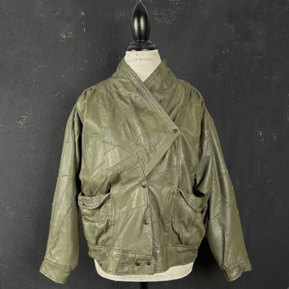 Vintage 90s Moss Green Leather Patchwork Blazer
