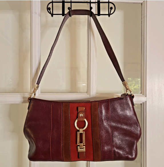 Y2K Vintage Etienne Aigner Leather Shoulder Bag Brown Burgundy Suede Zipper