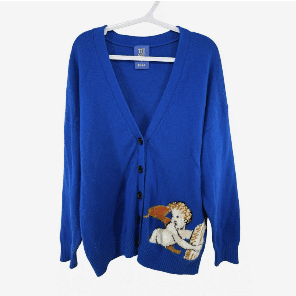 The Met Cherub Blue Cardigan Sweater Size Small Art to Wear