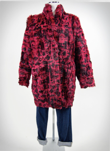 Pink Abstract Print Coat, Modern Time, 90s Batwing Sleeves, Satin Lined, Medium