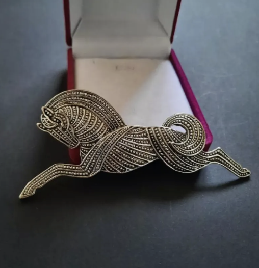 Art Deco Celtic Style Horse Silver Tone Galloping Horse Brooch Shawl Pin Brooch