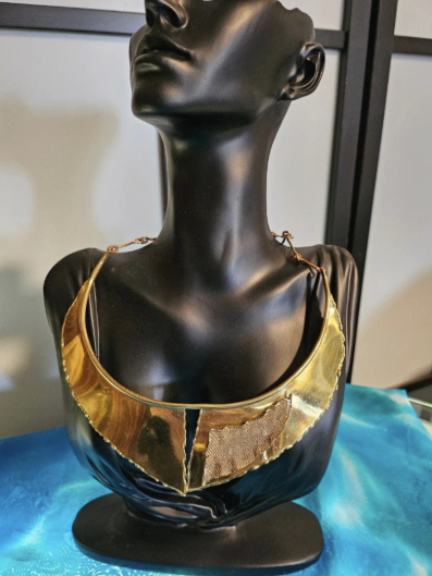 Vintage 1970s MCM Brutalist Brass & Copper Choker Necklace
