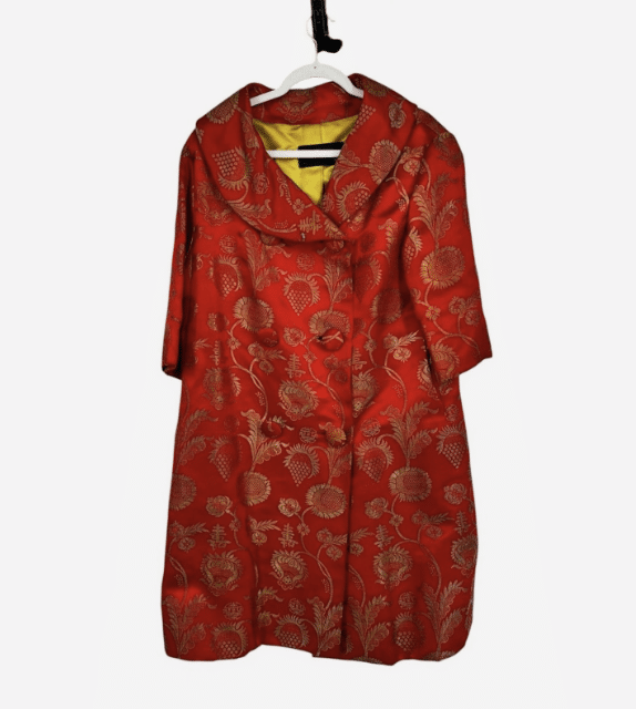 Women’s Vintage A La Carte Red/Gold Tapestry Mid Length Coat