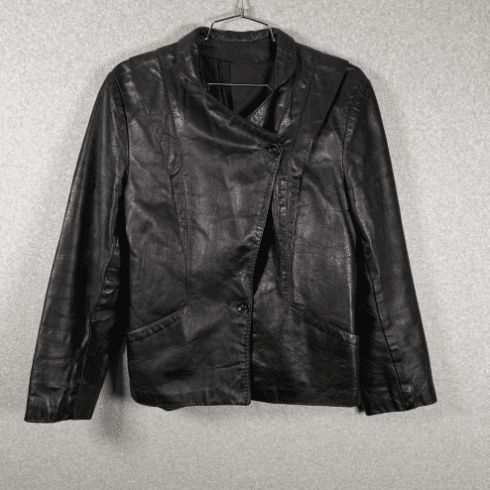 Vintage leather jacket womens XS black fitted cropped 90s Y2K