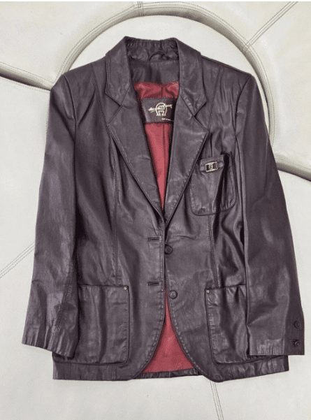 Womens Vintage Leather Blazer Jacket - Dark Plum