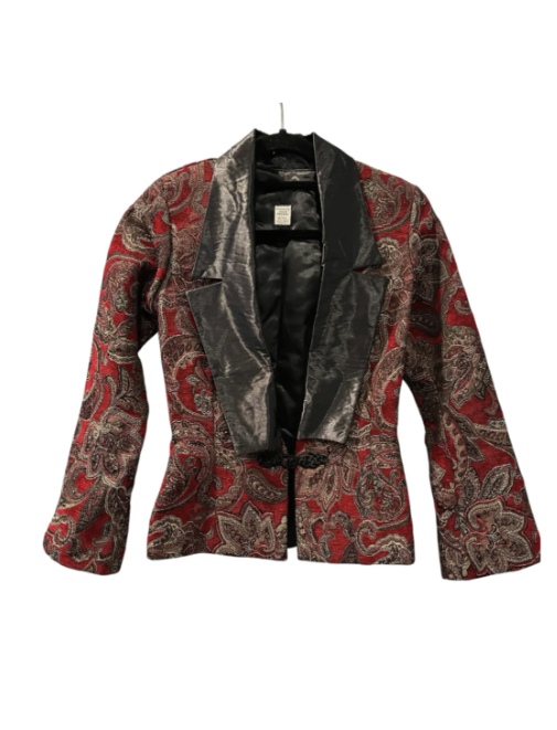VTG Tapestry Brocade Blazer Jacket XS Red Gold Paisley Frog Closure