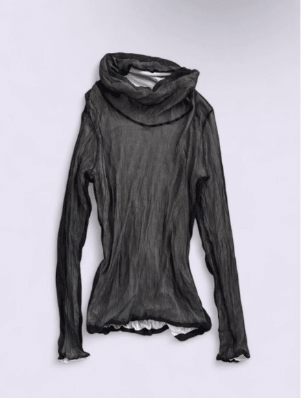 Rare Vintage Layered Silk Sheer Shirt Soft Grunge Y2K Mock Neck Black Cream