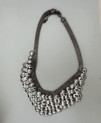 Statement Bib Necklace | Mixed Metal Gold Tone Discs, Woven Collar