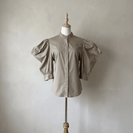 NWT Lauren Ralph Lauren Puff Sleeve Broadcloth Shirt in Taupestone