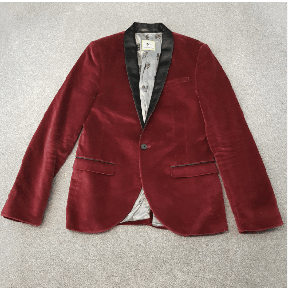 Noose & Monkey Mens Jacket 40R Red Velvet Tuxedo Smoking Blazer Lapels Cigar