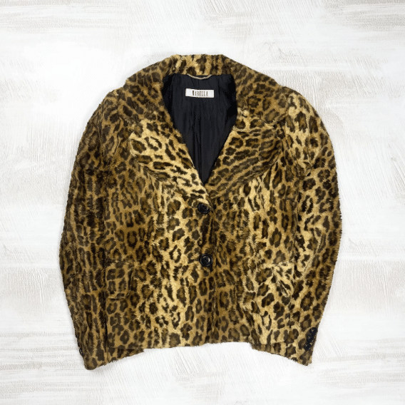 Marella By Max Mara Vintage Women's Single Breasted Cotton Blend Textured Leopard Jacket Size I 44 M