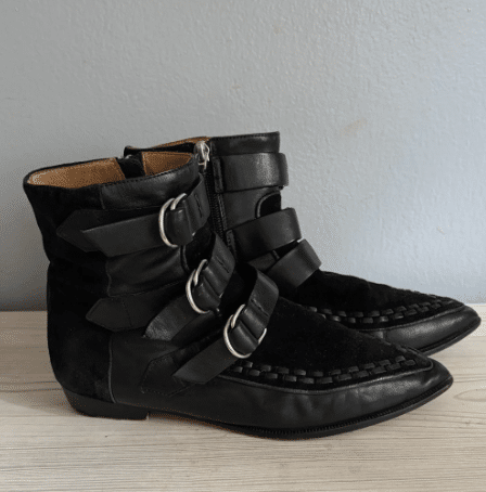 Isabel Marant Black Leather & Suede Buckle Ankle Boots