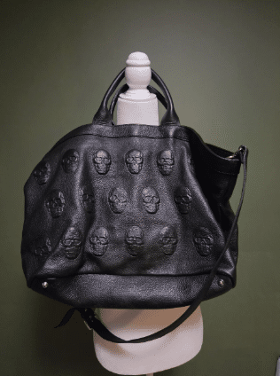 Black Embossed Skull Leather Tote Bag