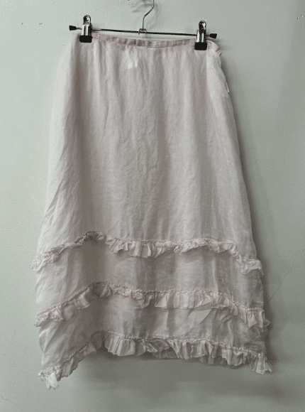 DKNY Pure Silk Ruffle Pink Sheer Skirt Vintage Whimsy Kawaii Romantic Y2K