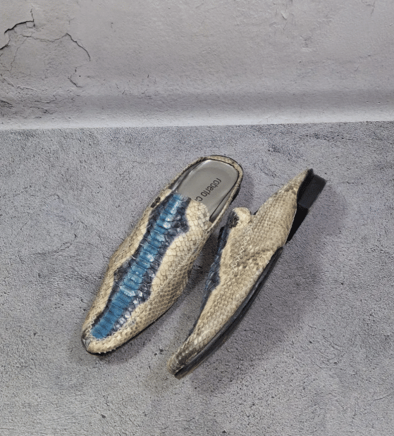 Roberto Cavalli Open Mules Loafers Phython Leather Shoes